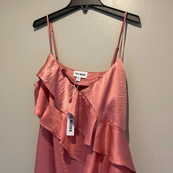 Steve Madden Christina Ruffle Satin Midi Dress sz L NWT - Picture 6 of 11